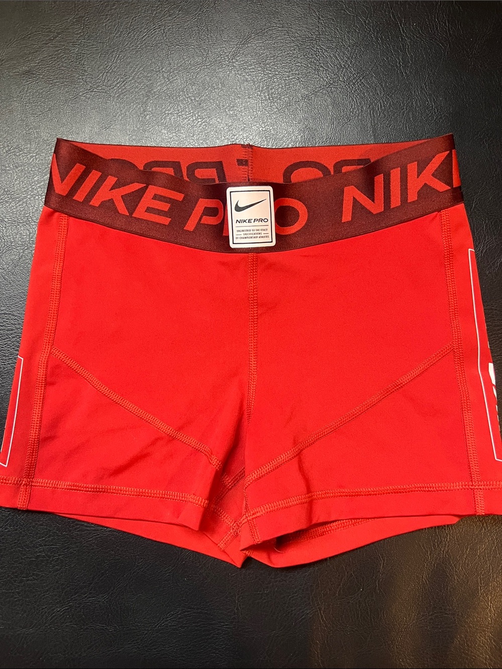 Nike Pro Women's blood orange Athletic Compression Shorts with Branded Waistband